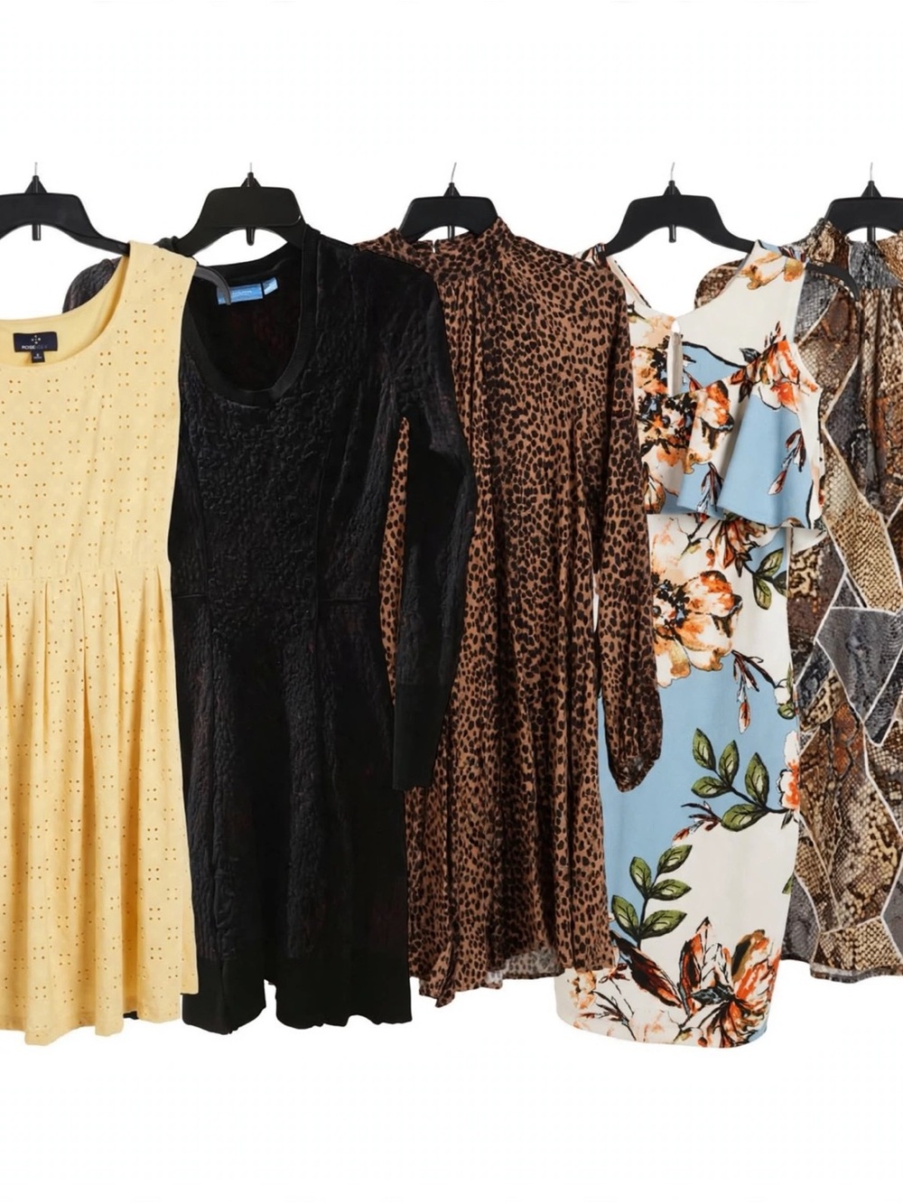5 Dresses Bundle Size M - Yellow, Brown, Zebra, Floral, Black - Summer Lot